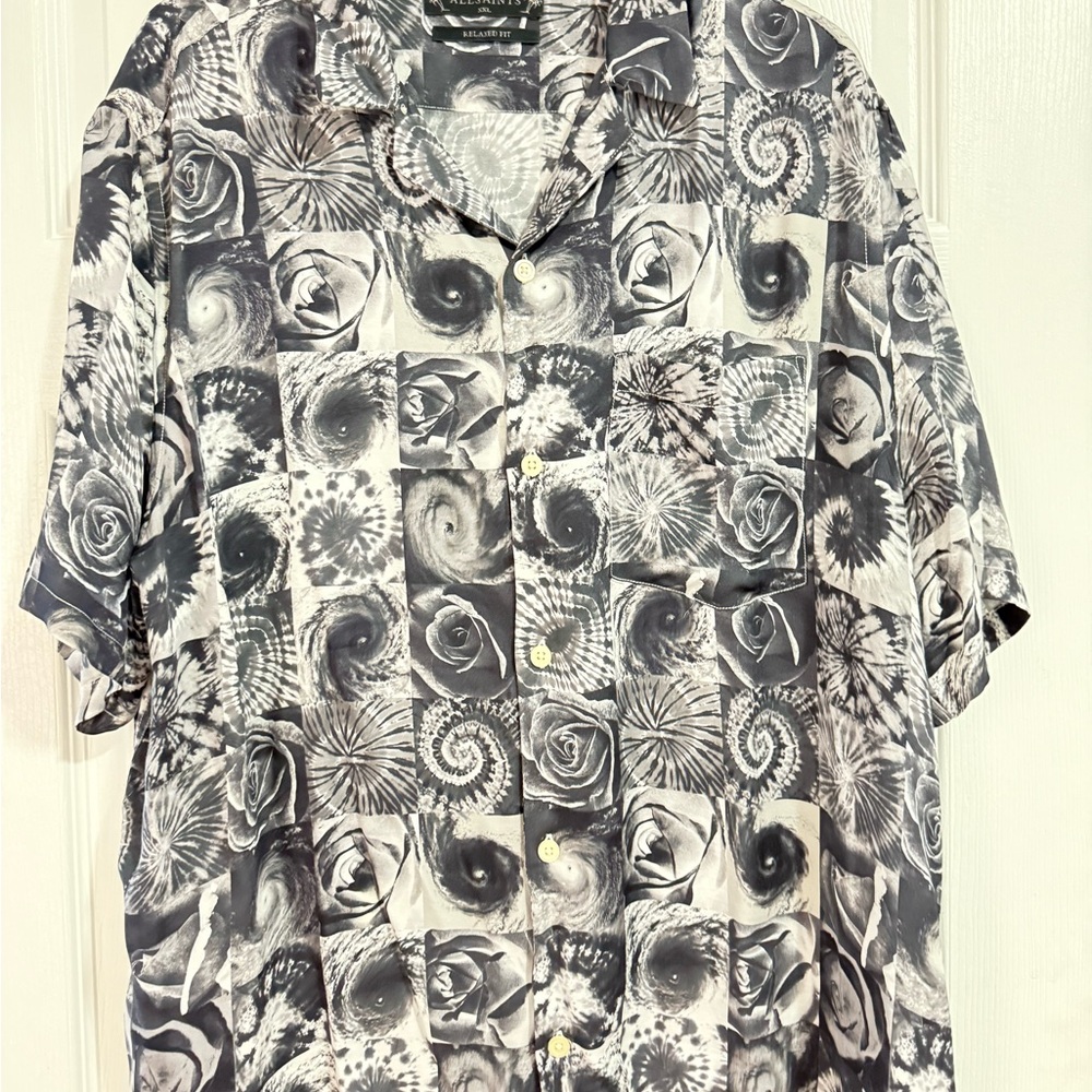 All Saints Monochrome Swirl Pattern Shirt